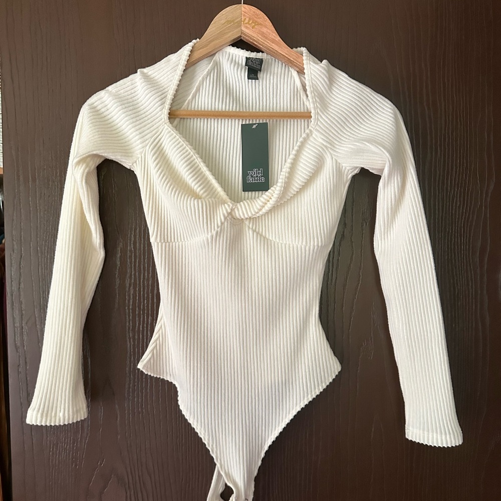 White Velvet Ribbed Bodysuit